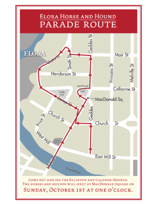 Elora Horse and Hound 2017 parade route for Sunday, October 1, beginning at 1pm.